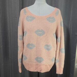 Torrid Pink and Gray Lip Pattern Sweater